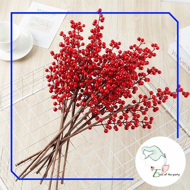 Artificial Flowers : Red Holly Berry Stems and Gold Leaves – Elves of the  Party