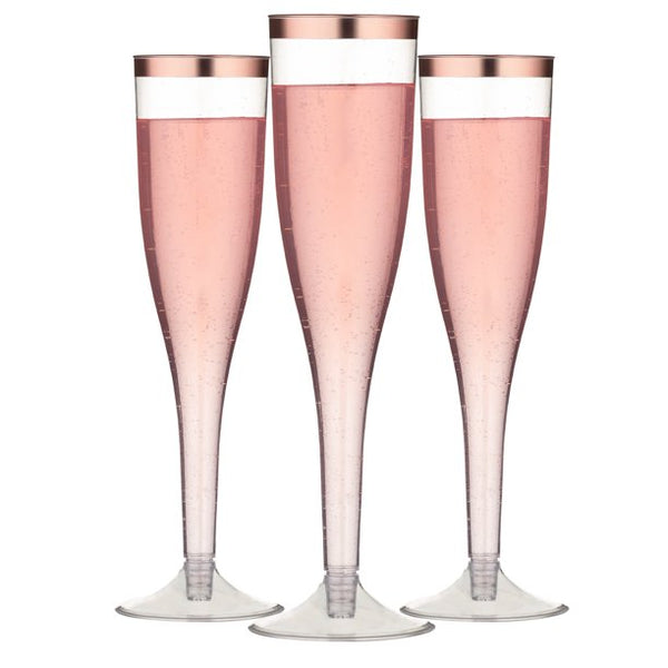 Elegant Rose Gold Rimmed Disposable Wine Glass and Champagne Flute