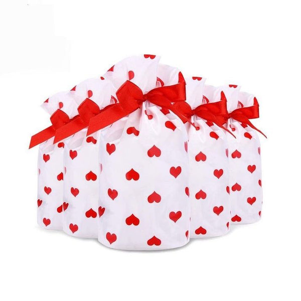 Plastic Loot Bag with Ribbon - Valentine's Red Hearts