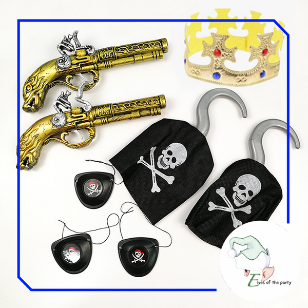 Pirate King Kids Costume - Crown, Gun, Eye Patch, Hook Gloves