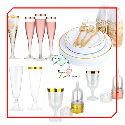 Elegant Rose Gold Rimmed Disposable Wine Glass and Champagne Flute