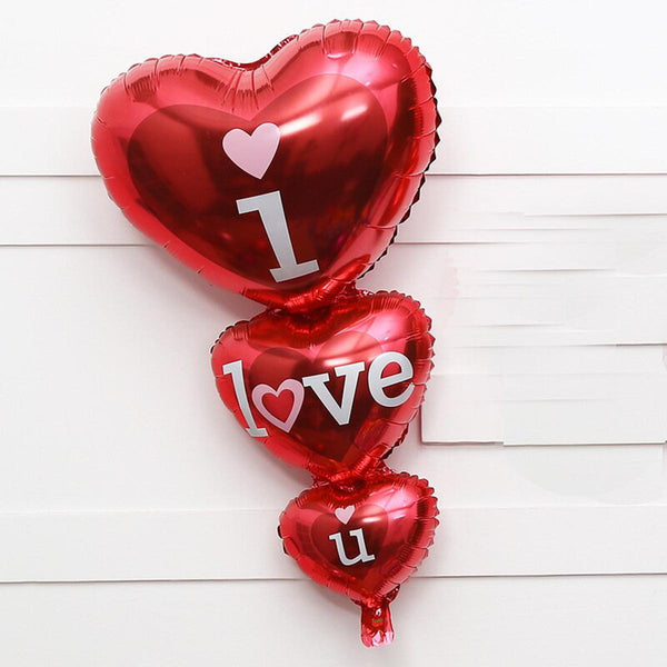 Foil Balloons : Three Layers I Love You Red Hearts