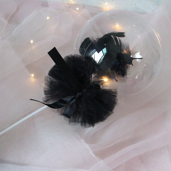 Cake Topper with 5-in Clear Balloon and Feather Tulle