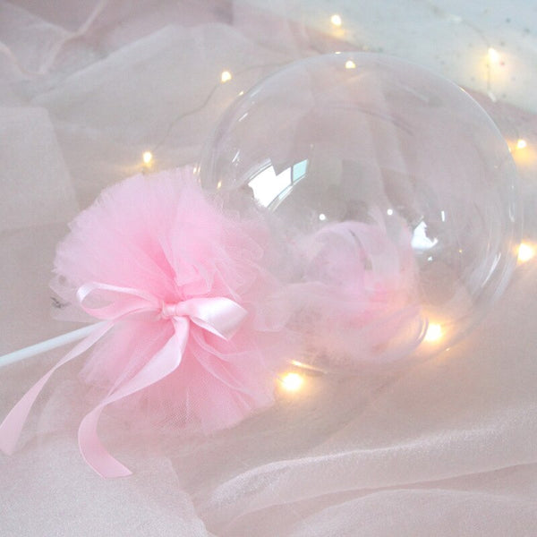 Cake Topper with 5-in Clear Balloon and Feather Tulle