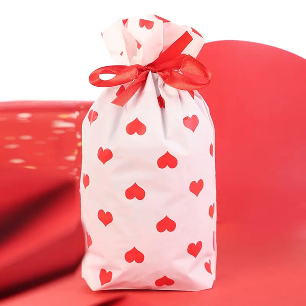 Plastic Loot Bag with Ribbon - Valentine's Red Hearts