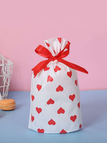 Plastic Loot Bag with Ribbon - Valentine's Red Hearts