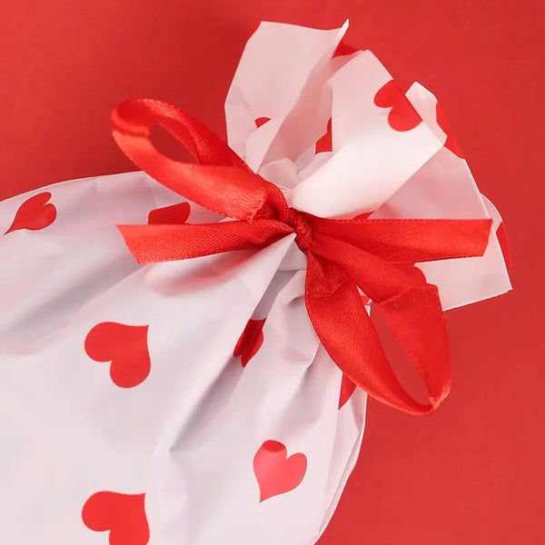 Plastic Loot Bag with Ribbon - Valentine's Red Hearts