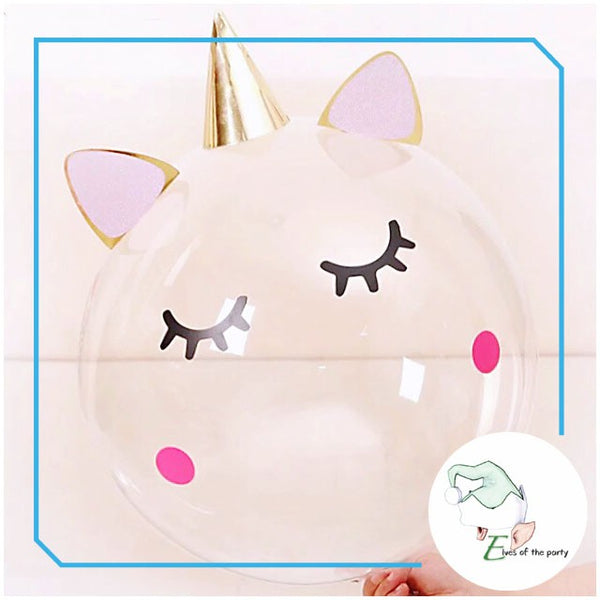 Clear Transparent Balloon with Pig / Unicorn Balloon Sticker