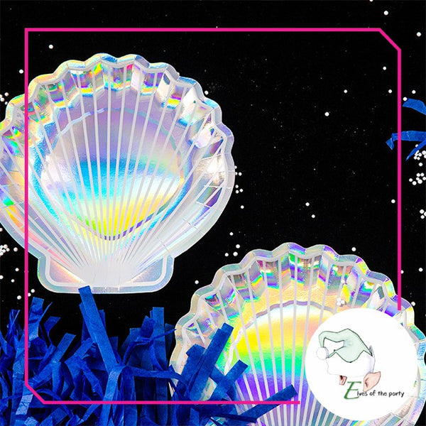 Mermaid, Iridescent Silver Shell Paper Plates and Cups