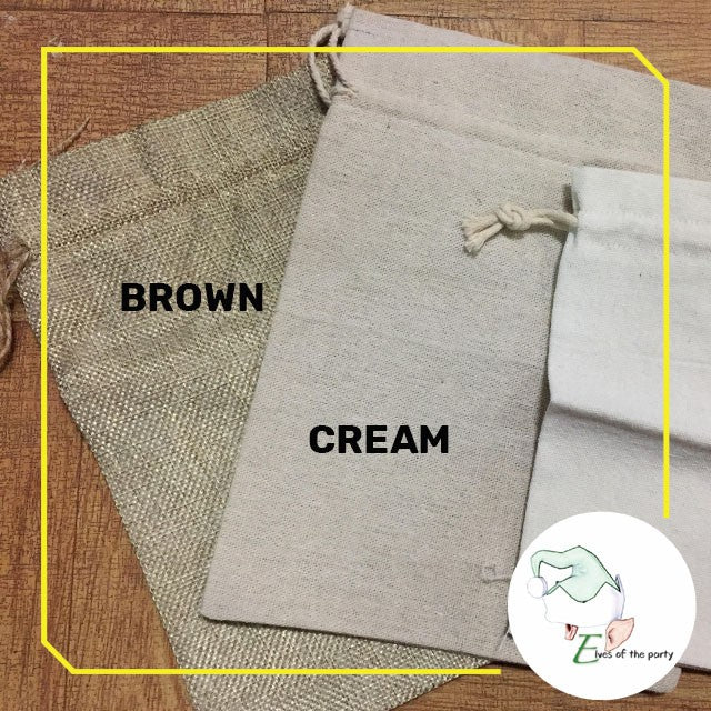 Cream Linen / Burlap Jute Drawstring Pouch - Customizable