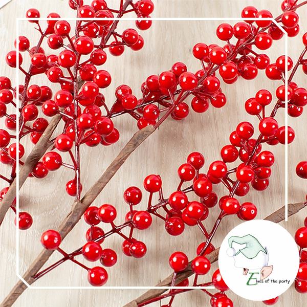 Artificial Flowers : Red Holly Berry Stems and Gold Leaves