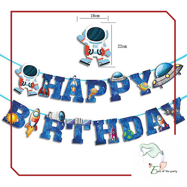 Outer Space : Astronaut, Space Rocket, Jet Plane, Star Foil Balloons, Birthday Banner and Cake Topper