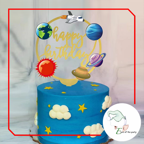 Outer Space : Astronaut, Space Rocket, Jet Plane, Star Foil Balloons, Birthday Banner and Cake Topper