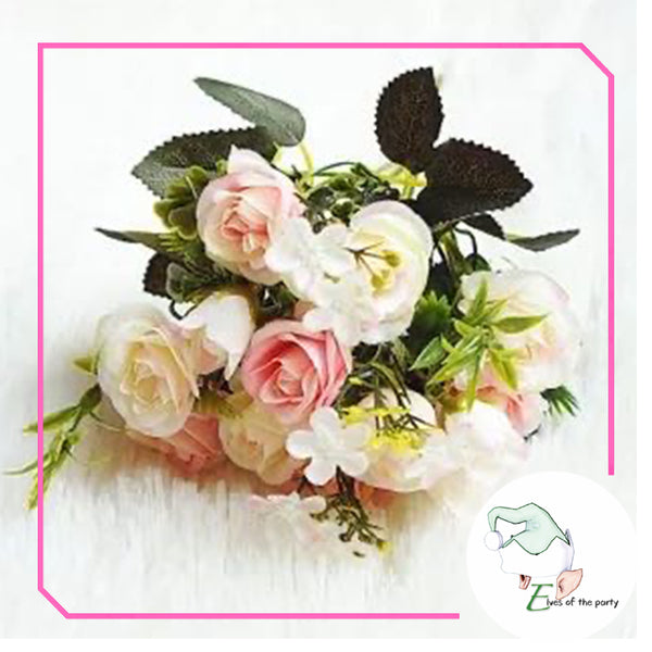 Artificial Flowers : Mixed Garden Roses & Foliage Flower Bouquet