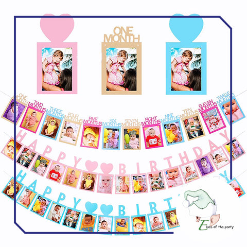 Happy Birthday / 1-12 Months Newborn Baby Record Photo Frame Banner