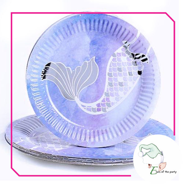 Mermaid, Iridescent Silver Shell Paper Plates and Cups