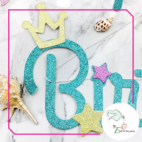 Mermaid Glittery Script Happy Birthday Banner