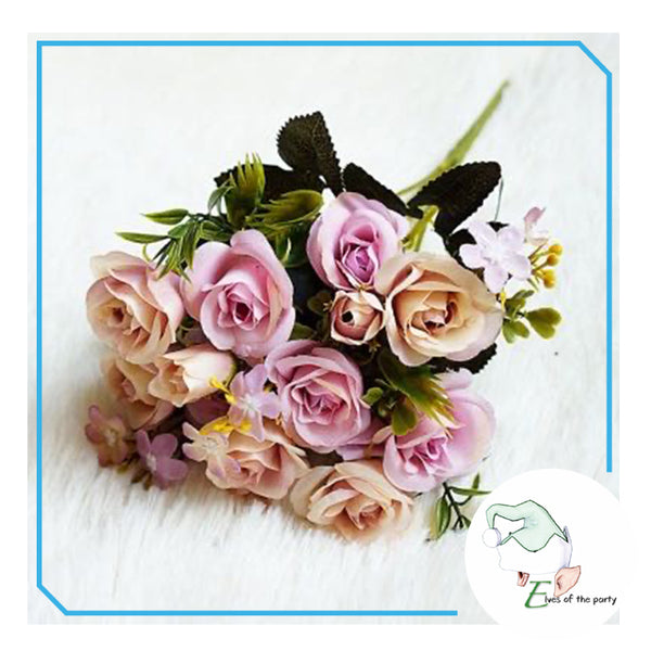 Artificial Flowers : Mixed Garden Roses & Foliage Flower Bouquet