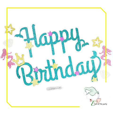 Mermaid Glittery Script Happy Birthday Banner