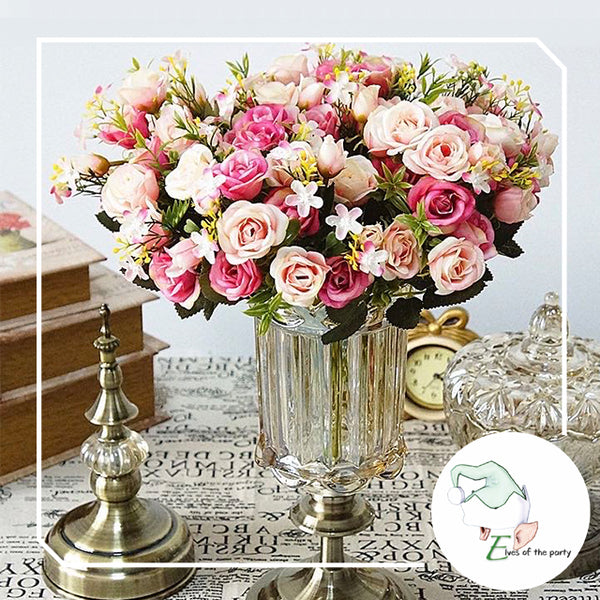 Artificial Flowers : Mixed Garden Roses & Foliage Flower Bouquet