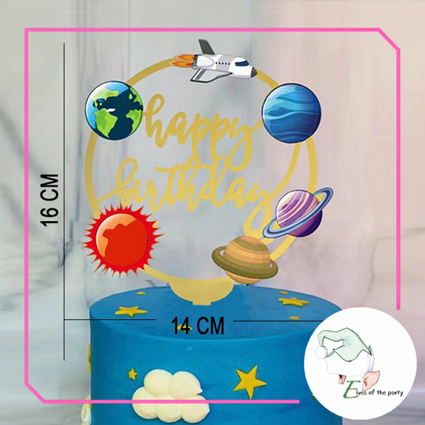 Outer Space : Astronaut, Space Rocket, Jet Plane, Star Foil Balloons, Birthday Banner and Cake Topper