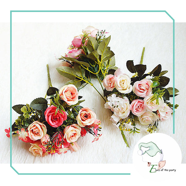 Artificial Flowers : Mixed Garden Roses & Foliage Flower Bouquet