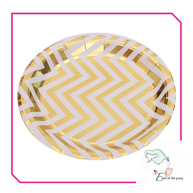 Gold / Silver Chevron Disposable Paper Plates and Cups