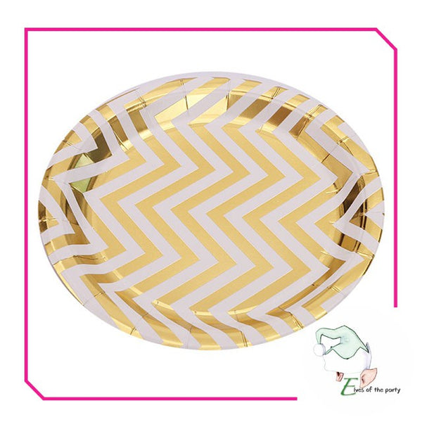 Gold / Silver Chevron Disposable Paper Plates and Cups