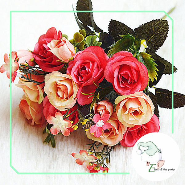 Artificial Flowers : Mixed Garden Roses & Foliage Flower Bouquet