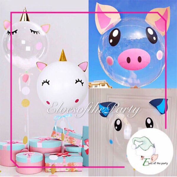 Clear Transparent Balloon with Pig / Unicorn Balloon Sticker