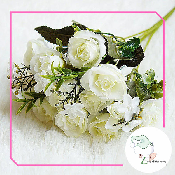 Artificial Flowers : Mixed Garden Roses & Foliage Flower Bouquet