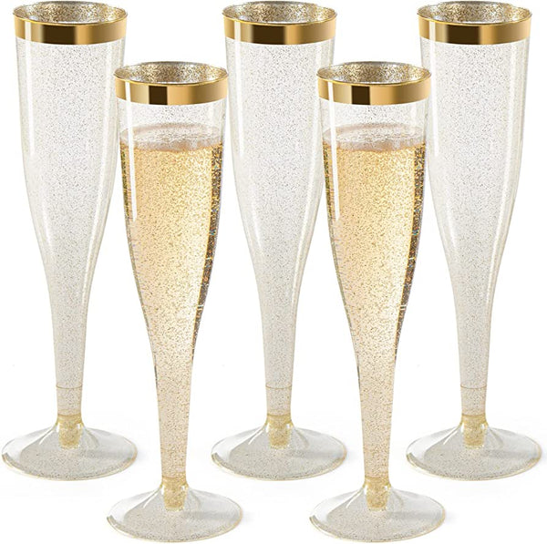 Elegant Gold / Rose Gold Rimmed Disposable Cup, Wine Glass, Champagne Flute and Utensils