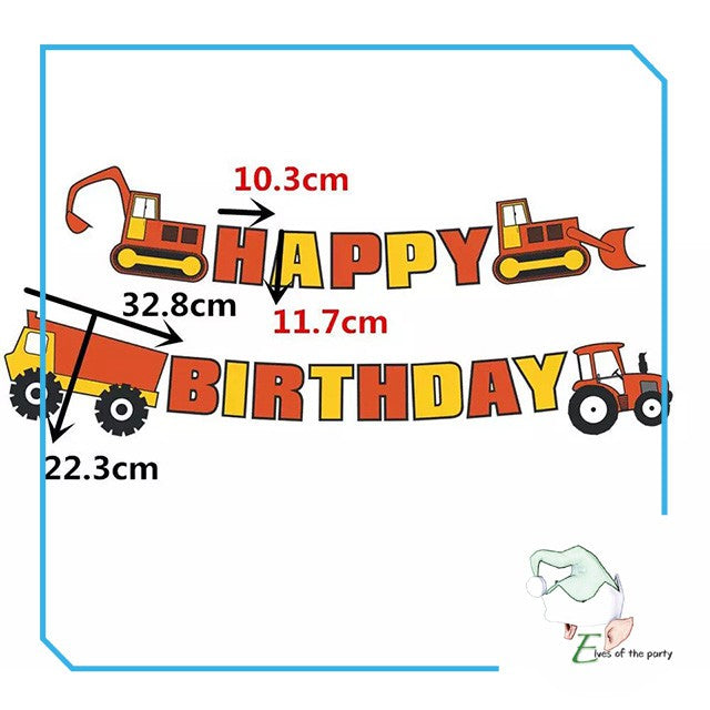 Happy Birthday Banner: Construction Trucks