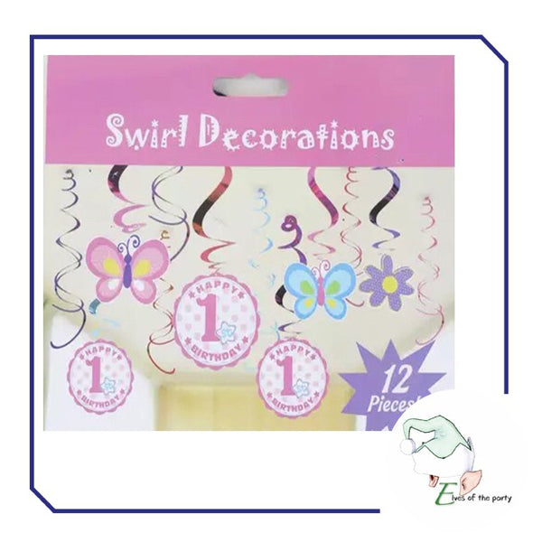 12pc First Birthday Swirl Decorations