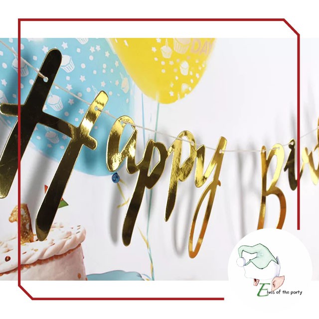 Metallic Gold / Silver Script Happy Birthday Banner