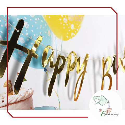 Metallic Gold / Silver Script Happy Birthday Banner