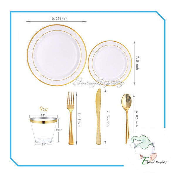 Elegant Gold / Rose Gold Rimmed Disposable Plates and Utensils