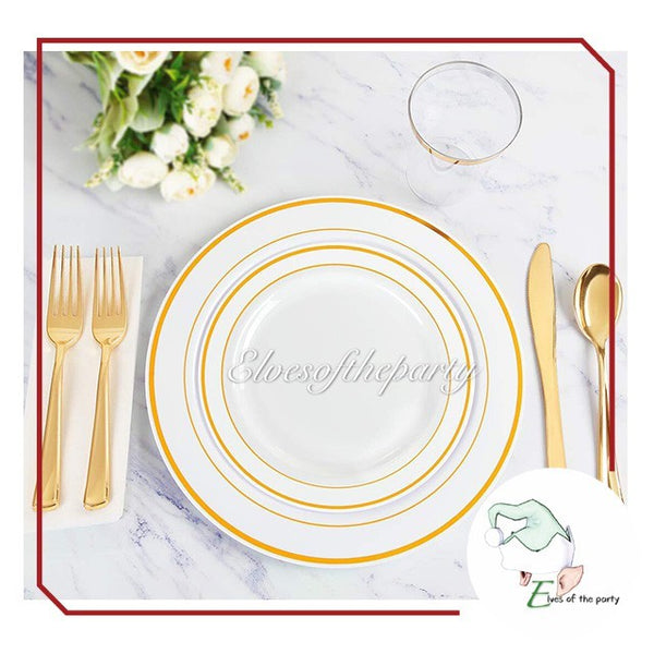 Elegant Gold / Rose Gold Rimmed Disposable Plates and Utensils