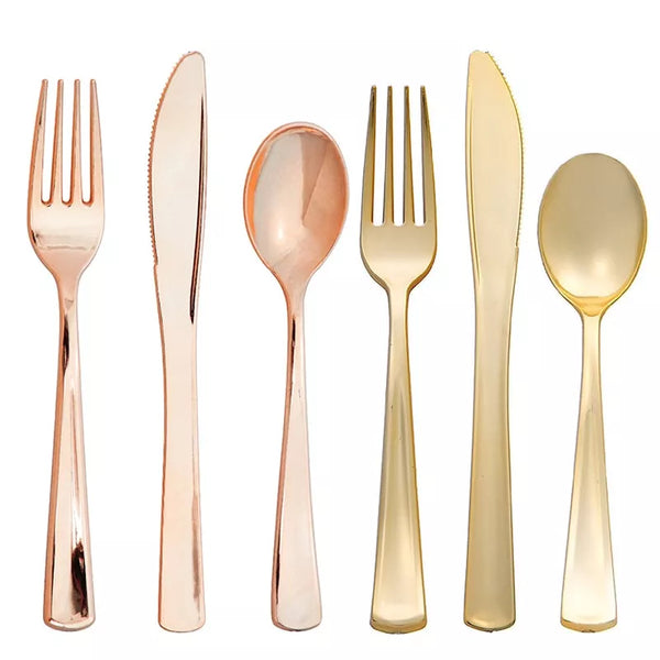 Elegant Gold / Rose Gold Rimmed Disposable Plates and Utensils