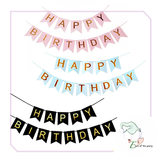 Happy Birthday Banner : Flag (Black, Blue, Pink)