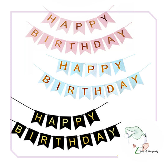 Happy Birthday Banner : Flag (Black, Blue, Pink)