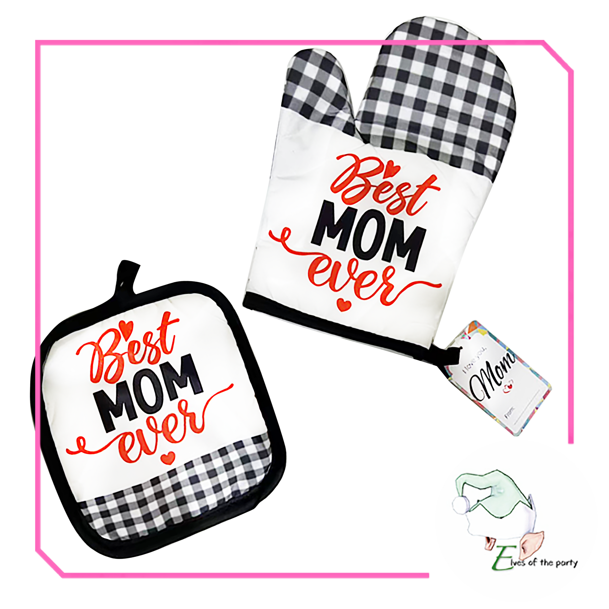 Best Mom / Love You Mom Oven Mitt and Pot Holder Set