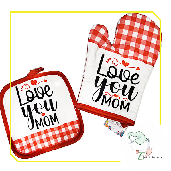 Best Mom / Love You Mom Oven Mitt and Pot Holder Set