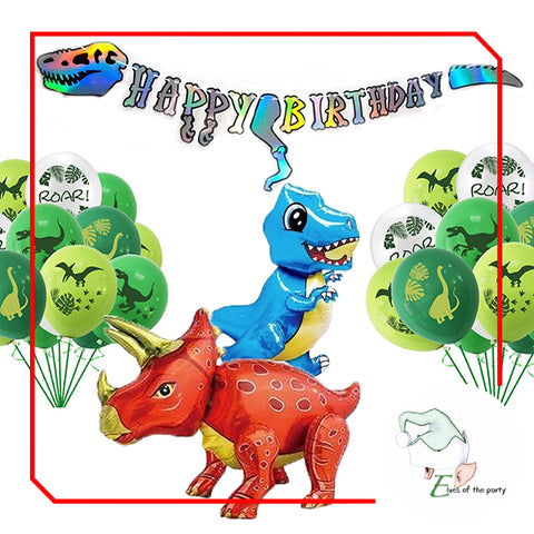 Dinosaur Happy Birthday Banner, Latex Balloons and 3D Foil Balloons