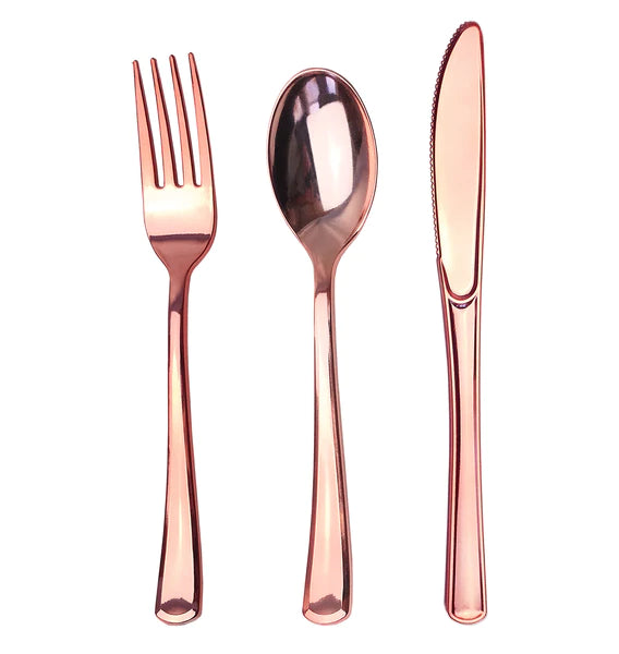 Elegant Gold / Rose Gold Rimmed Disposable Plates and Utensils