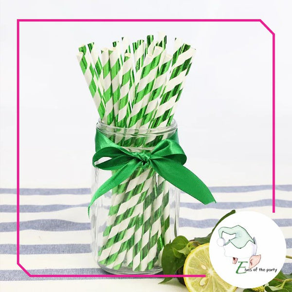 Green + White Stripes Paper Straws (Pack of 25)
