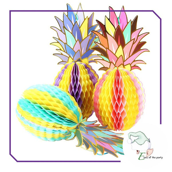 3pc Tropical Pineapple Honeycomb Paper Lantern