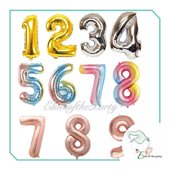 32” Number Foil Balloons: Gold, Silver, Rose Gold & Tutti Frutti
