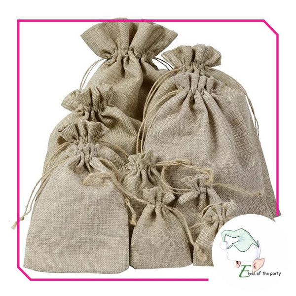 Cream Linen / Burlap Jute Drawstring Pouch - Plain