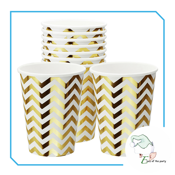 Gold / Silver Chevron Disposable Paper Plates and Cups